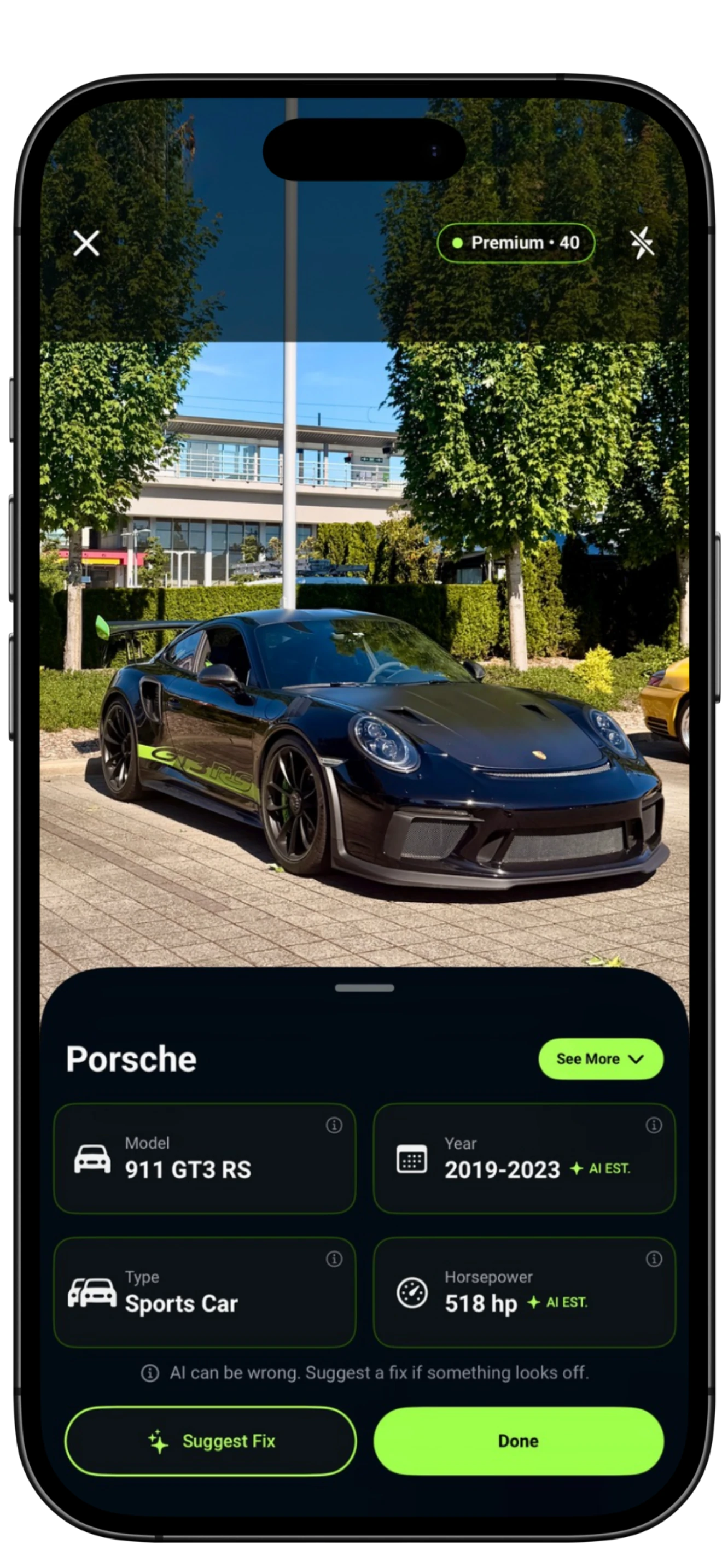 RevvRadar identifying a Porsche 911 GT3 RS